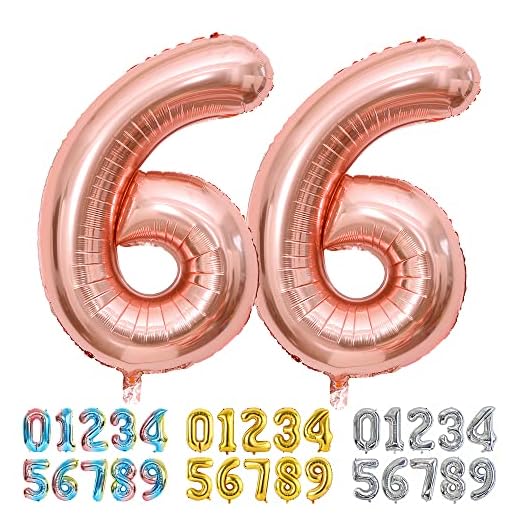 Ponmoo Foil Globo Número 66 Oro Rosa, Gigante Numeros 0 1 2 3 4 5 6 7 8 9 10-19 20-29 30-39 40-49 50-60-70-80-90-100, Grande Globos para La Boda Aniversario, Globo de Cumpleaños Fiesta Decoración