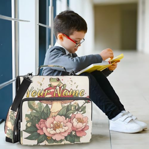Image of Custom 3 Ring Zipper Binder Mushroom Frog Flower Personalized Name 1.5 Inch Binders Large Capacity Multi Pockets for School Office Supplies