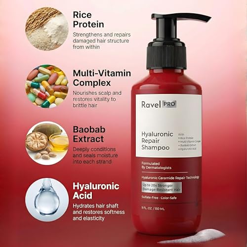 Image of Ravel PRO Damage /Hyaluronic Repair Shampoo & Conditioner Pack of 2, Restores & Strengthens Damaged Hair, Repairs Split Ends & Adds Shine, Suitable For All Hair Types, Men & Women - 150ml each