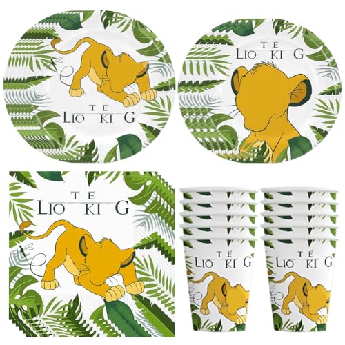 PLNVNVP 50pcs El Rey León Vajilla para Fiestas, Bandeja de Papel, Servilleta, Taza, Vajilla Temática, Cubiertos Fiesta El Rey León-10 Posición