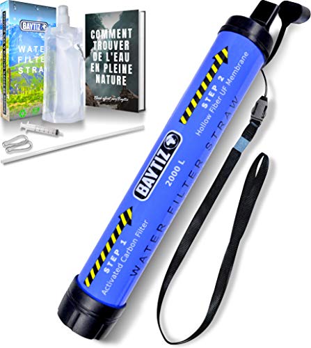 Baytiz | Filtro de Agua - Mini Purificador Portatil - Kit Supervivencia Militar Camping Accesorios Botella Niños Jarra Filtradora Mochila Montaña Hidratacion Pastillas Potabilizadoras Filtros Pastilla