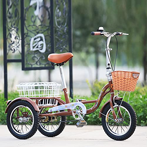 Dreirädriges Cruiser-Fahrrad, Outdoor-Sport-Dreirad für Erwachsene, 14-Zoll-Single-Speed-Fahrrad mit großem Korb für Freizeit, Einkaufen, Picknicks, Übungen (braun) – Bild 3