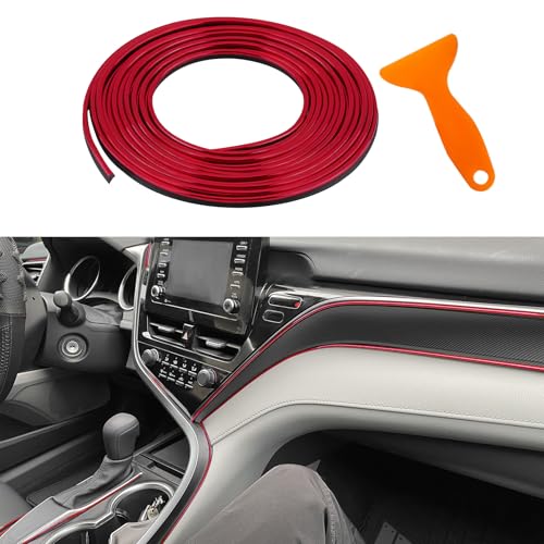 QZTYTY Car Interior Trim Strips, Car Door Trim, 32.8ft /10M Flexible Trim with Installing Tool, Automobile Molding Line Accessories for Door Panel Gap Instrument Panel (Electroplating red)