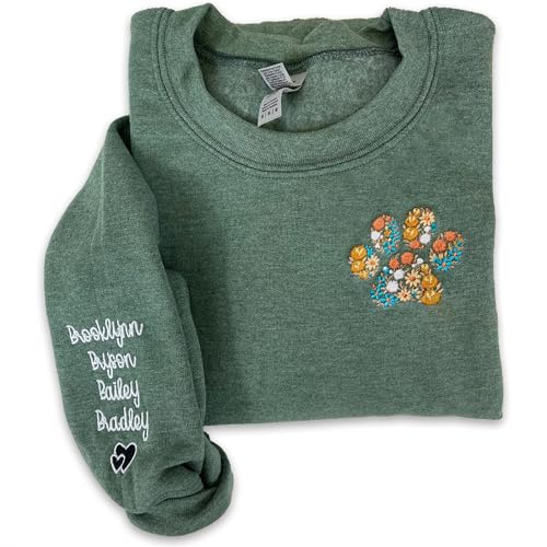 NAZENTI Custom Dog Mom Embroidered Sweatshirt with Pet Name on Sleeve, Fur Mama, Dog Lover Gifts