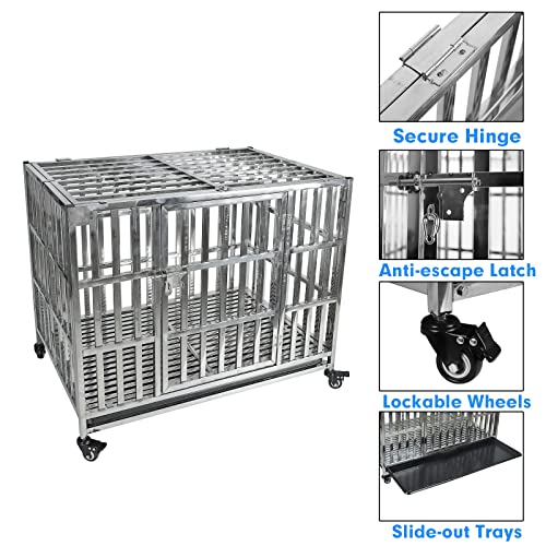 Confote 37" Stackable Heavy Duty Dog Kennel Pet Stainless Steel Crate Cage For Small Dogs With Tray In-Door Foldable & Portable For Animal Out-Door Travel #TOP4