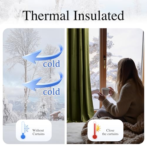 RYB HOME Moss Green Velvet Curtains 96 inches, Heavy Duty Luxurious Window Treatment for Holiday Decor Party Backdrop Stage Privacy Drapes for Home Theater Guest Room, W52 x L96, 2 Panels by RYB HOME - Image 6