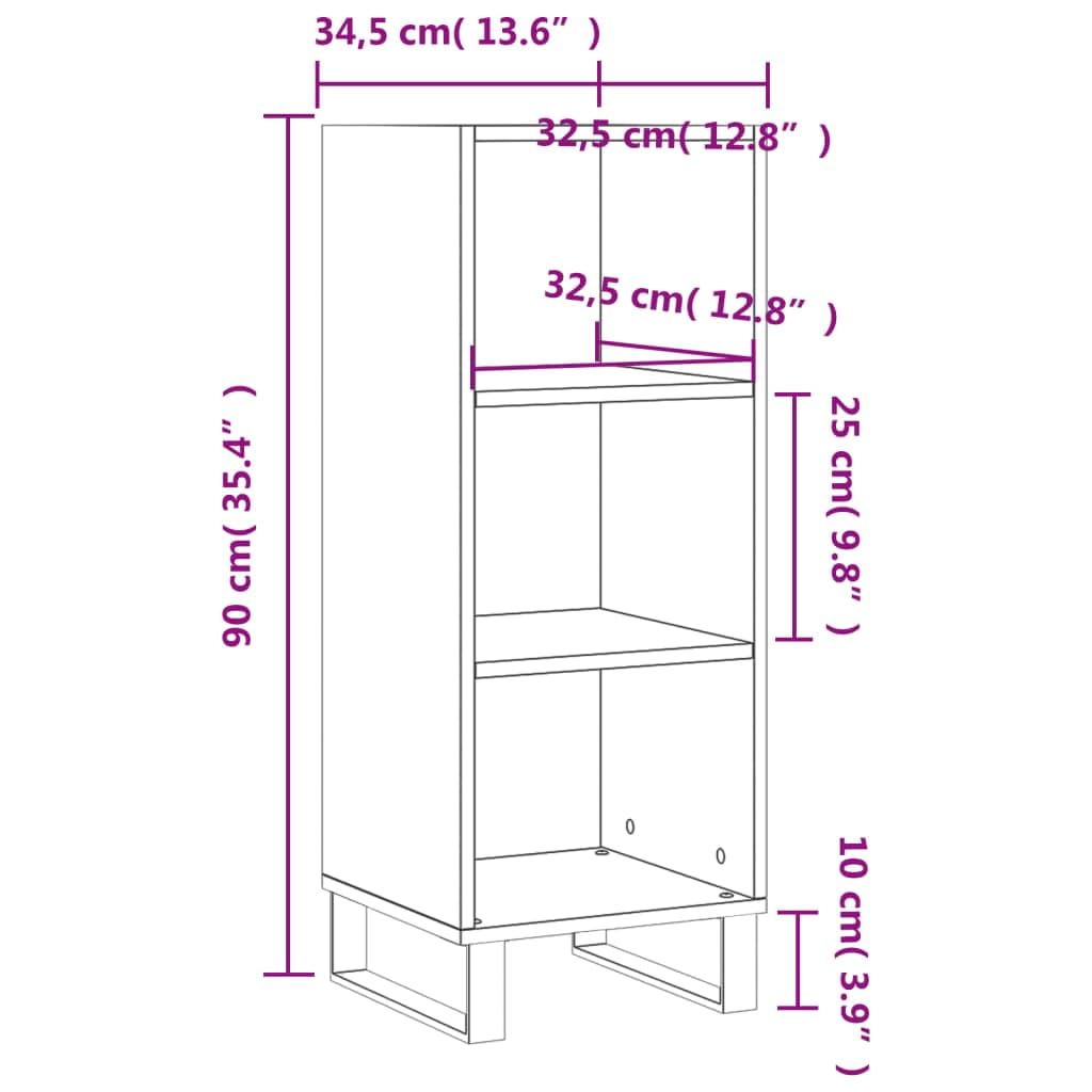 Sideboard Sonoma-Eiche 34,5x32,5x90 cm Holzwerkstoff mit viel Stauraum für Wohnzimmer Esszimmer Flur Büro und mehr, platzsparendes Design, langlebiges Material, inklusive Wandhalterung