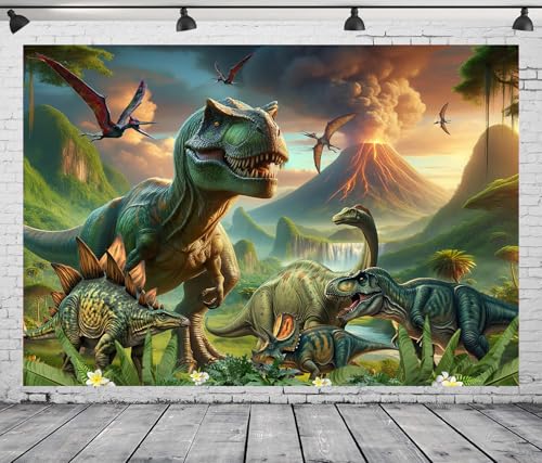 DePhoto 7x5FT Dinosaur Backdrop Jurassic Dino Volcanic Eruption Backdrop for Boy Kids Birthday Party Baby Shower Decoration Photo Studio Props Vinyl