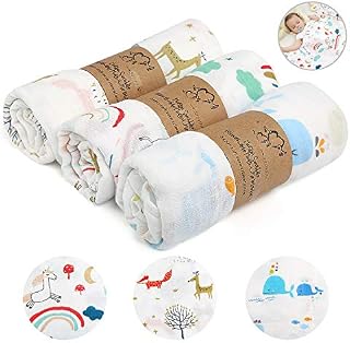 Ballery Muslin Swaddle Blankets, 3 Pack Cotton Muslin Squares, Soft Large Muslin Swaddles Muslin Cloths for Baby Boys Girls, 120cm x120cm