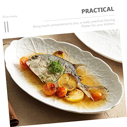 Assiette ovale en céramique poisson motif chou en relief - 5