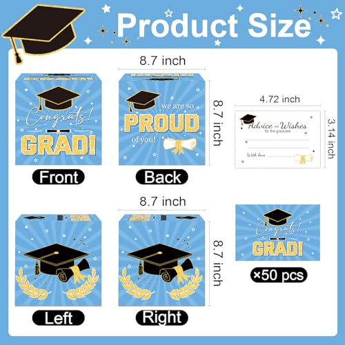 Image of Graduation Card Box Graduation Decorations 2026 Grad Card Box for Gift Graduation Party Favors Decor Party Supplies (Blue, 50 Cards)