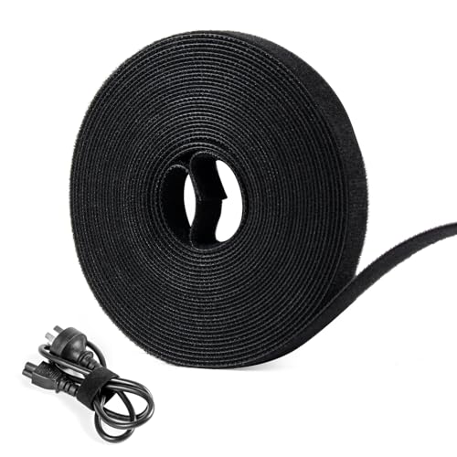 OneLeaf Hook and Loop Cable Ties Roll 20ft x 1/2in | Reusable Self-Gripping Hook-and-Loop Straps UV-Resistant Cut-to-Length Wire Management for Home Office & Garden Black