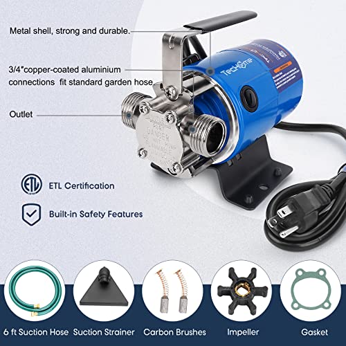 Image of Pump with Hose, 115V 1 /10HP 330GPH Power Water Pump Transfer Drain Pump, with Suction Hose Kit.