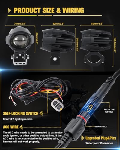 Image of CO LIGHT LED Motorcycle Fog Lights 60W 18000LM Driving Auxiliary Lights 7 Modes Amber White Light Combo with Waterproof Wire Harness Kit, Universal Fit for Motorcycle SUV ATV UTV, 2PCS