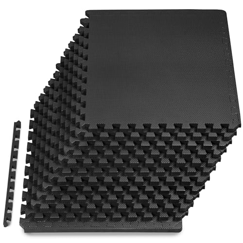 Image of ProsourceFit Weaved Pattern Extra Thick Exercise Puzzle Mat 3 /4-inch, EVA Foam Interlocking Tiles for Protective, Cushioned Flooring for Home and Gym Equipment; Black, 48 SQ FT, 12 Tiles
