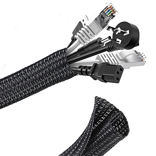 Romon 3M Manchon de Cache Câble, 13-20mm Réglable Gaine Câble Tressée, Extensible Gaine Range Cable Informatique, Protection du Cache Câbles pour Automobiles/TV/PC/USB/Audio/Vidéo