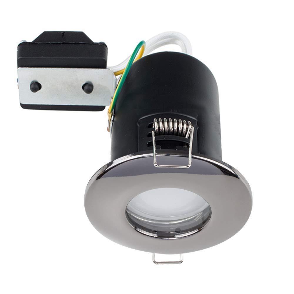 MiniSun | Fire Rated Black Chrome Domed Ceiling Downlights | Recessed Lighting, Home Décor & Improvement Essential | Pack of 4 | Includes Bulb [3000K Warm White] | Mains Wired