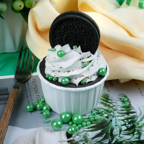 Image of Green and Yellow Pearl Sprinkles for Cake Decorating Edible, ST Patrick Day Sprinkles with 4 Sizes Sugar 130g /4.6oz, for Cupcake, Ice Cream, Donuts, Macaron Toppings Supplies (2mm, 4mm, 7mm, 1cm)