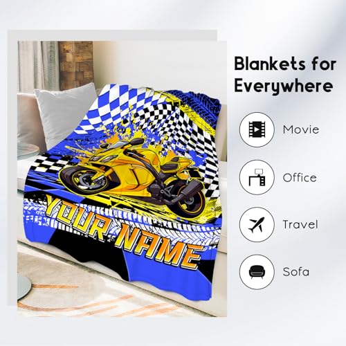 Personalized Blanket for Boys, Motorcycle Blankets Gifts, Custom Car Throw for Kids Grandson, Fluffy Flannel Throw for Boys, 40"x50"