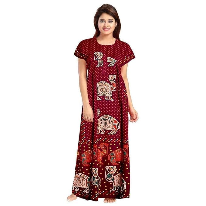 Image of Nighty for Women Cotton Printed Maxi Gown Ankle Length Nighty Night Dress Gown for Women Maxi - Free Size (Pack of 4)