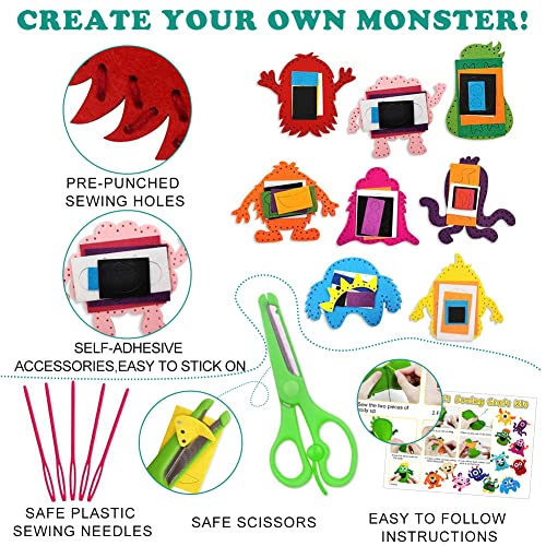 Cosysparks Felt Sewing Craft Kit for Kids 12 Pack Monster Sewing Kit Childrens Sewing Kits for Beginners Fun DIY Educational Sewing Craft Gift with Sewing Tools for Boys Girls (Monster) - Image 4