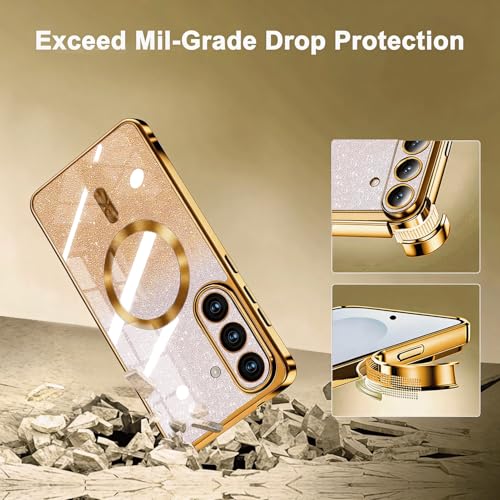 Image of Misscase for Samsung Galaxy S26 Case Compatible with MagSafe,Built-in Camera Lens Protector Full Protection Soft TPU Anti-Scratch Anti-Fingerprint Magnetic Glitter Slim Case Cover Gold