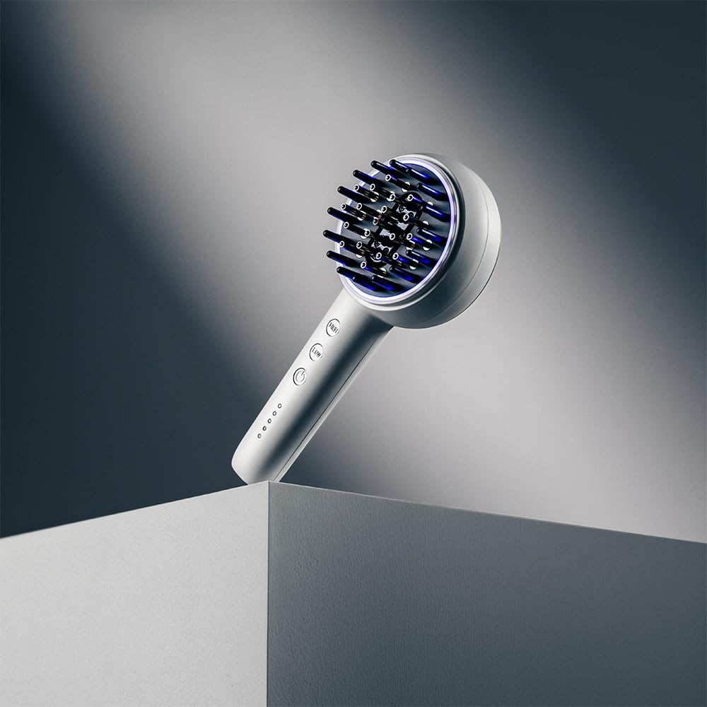 Cecotec Spazzola riparatrice con microcorrenti EMS, luce LED rossa e blu HairCare Revitalize TotalCare. Applicatore di siero e 5 livelli, nutre, rassoda e rafforza i capelli dalla radice