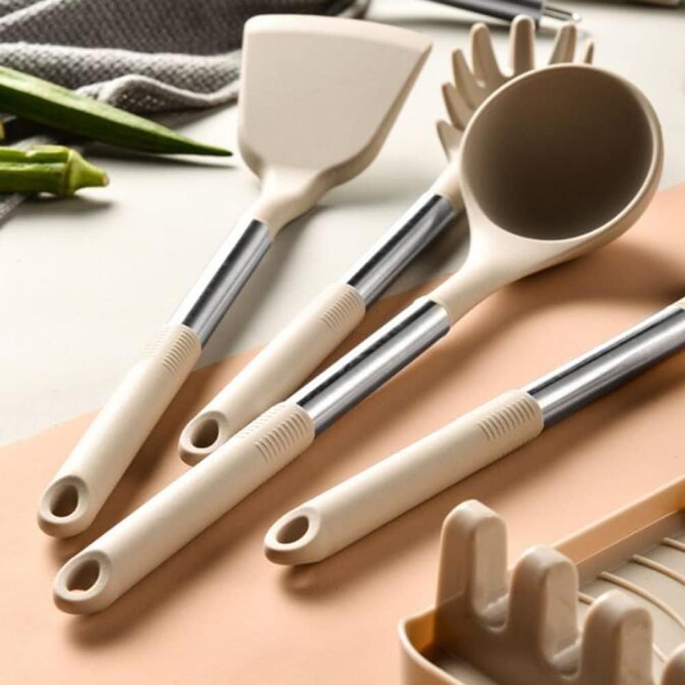 Kitchen Utensil Set, 12 Pcs Silicone Cooking Utensils, Kitchen Utensils Set with Stainless Steel Handle,Silicone Utensil Set, Cooking Utensil Set,Kitchen Tools Gadgets for Nonstick Cookware