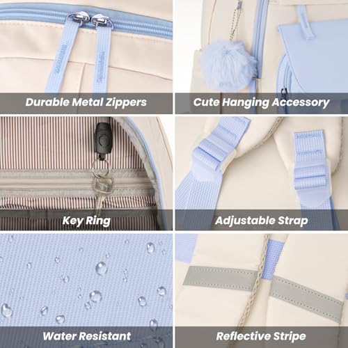 Image of WINDARS School Backpack for Teen Girls, Cute College Backpacks for Women Students Aesthetic Bookbag Large 15.6 Inch Laptop Bag Middle School Travel Back Pack (Blue Beige)