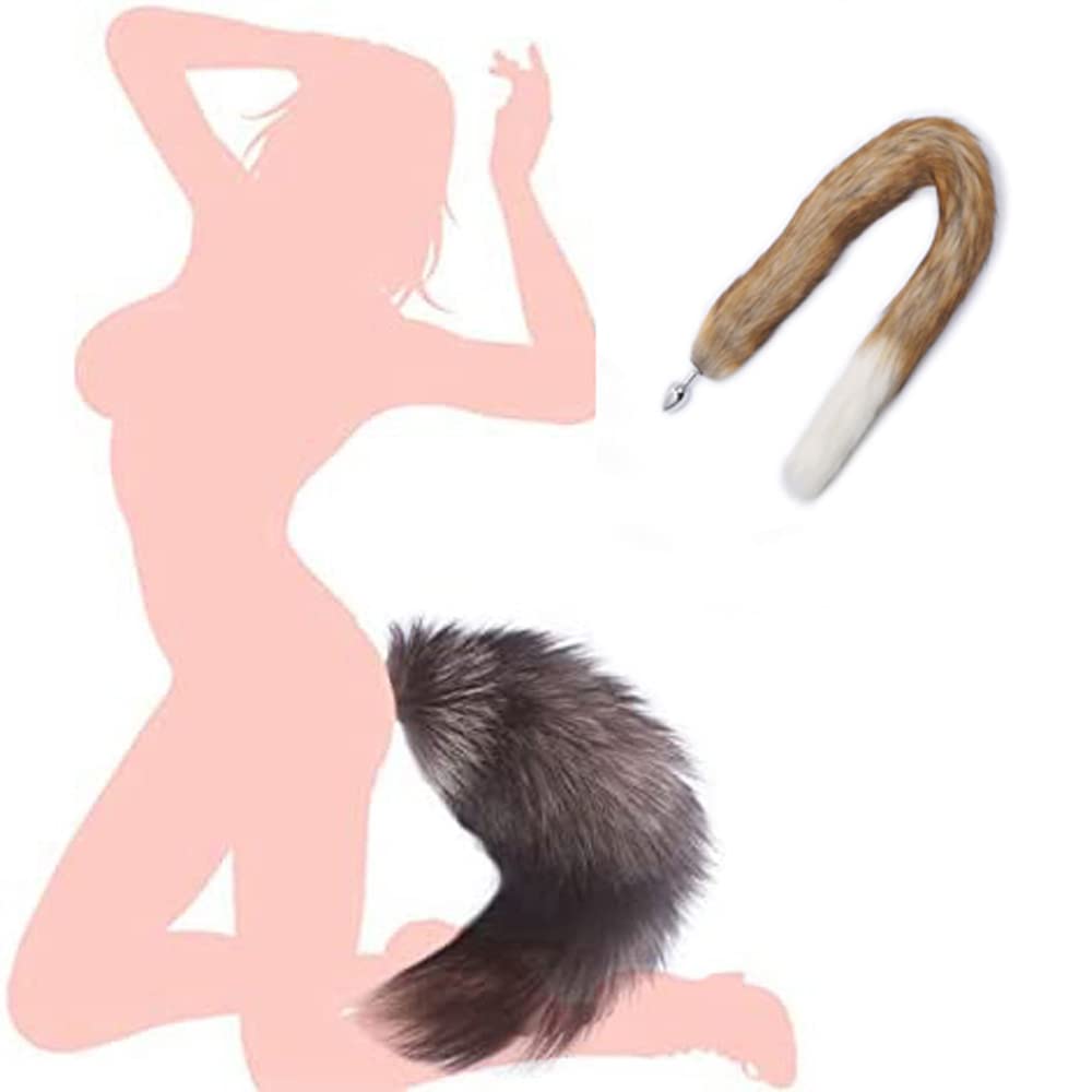 Ooiixx Butt Plug Fox Tail Cosplay Anal Plug Anal Butt Plug Adult Sex Toys for Beginner Women Men Couple (18" Black-1): 31" Brown-White