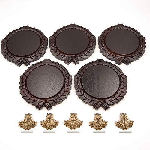 GTK - Juego de 5 placas de cuña talladas oscuras AF 14 cm con 5 hojas de roble, portada pequeña, tabla cuña, tabla de especias, placa de trofeos
