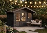 Alpholz Gartenhaus Palermo Gartenhaus aus Holz, Holzhaus mit 28 mm Wandstärke, Blockbohlenhaus, Grau