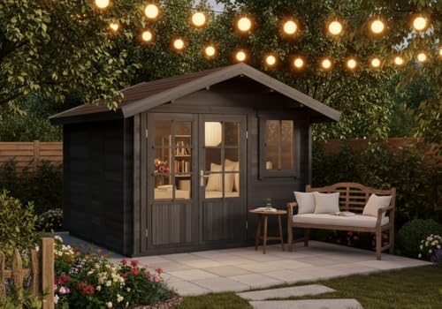 Alpholz Gartenhaus Palermo Gartenhaus aus Holz, Holzhaus mit 28 mm Wandstärke, Blockbohlenhaus, Grau