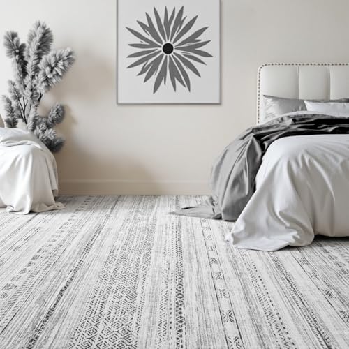 5x7 Area Rugs for Living Room Machine Washable Rug Distressed Indoor Carpet Neutral Moroccan Boho Rug Ultra Soft Area Rug for Bedroom Dining Room Playroom Office, Black