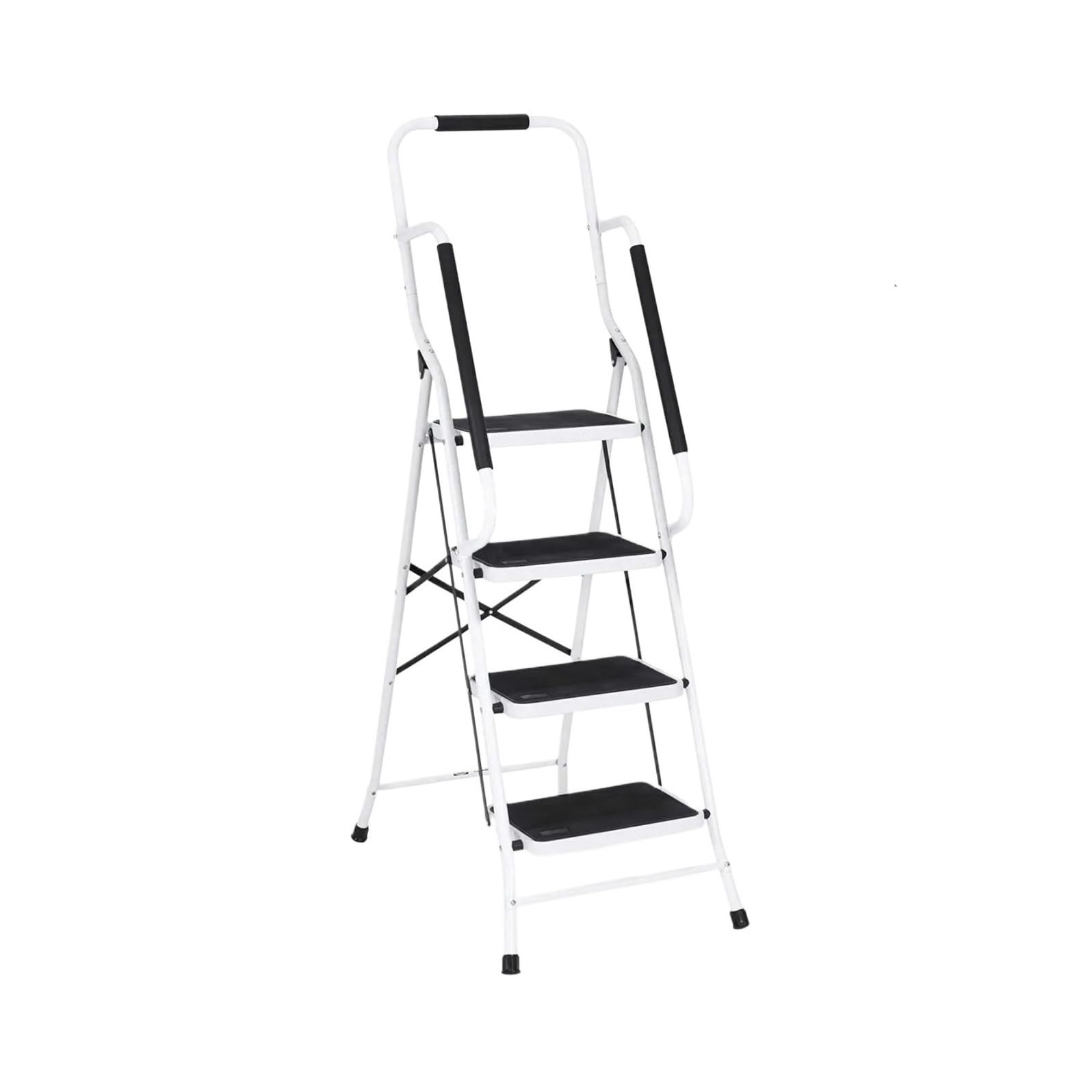 escabeau Échelle à Outils Pliable et Portable, Cadre en Acier, capacité de Charge maximale 500 LB, accoudoirs latéraux antidérapants, Grande Surface, pédales, Sac Amovible pour entrepôt(Blanc)