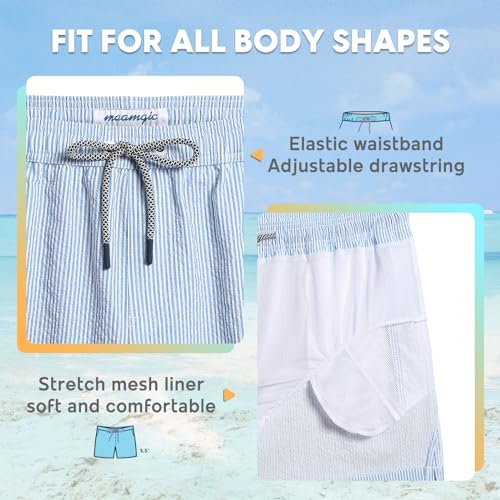 maamgic Men's Swim Trunks 5.5 inch Seersucker Beach Shorts Quick Dry Bathing Suits with Mesh Liner4