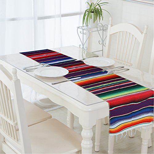 Crjhns Table Runner Mexican Handwoven Cotton Serape For Party Wedding And Home Decorations,14X84 Inch (1, 14X84/Purple) #TOP3