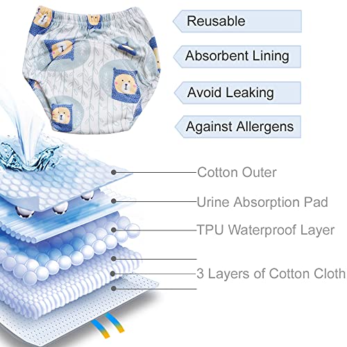 Image of Unisex Potty Underwear Cotton Toddler Boys and Girls Pee Training Underpants Waterproof Reusable Pants 6-Pack