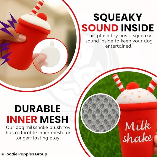 Image of Foodie Puppies Interactive Squeaky Plush Dog Toy - (Milk Shake) | Durable, Bite-Resistant Chew Toy | Soft, Safe & Fun for Playtime, Dental Exercise & Teething | Ideal for Small to Medium Dogs