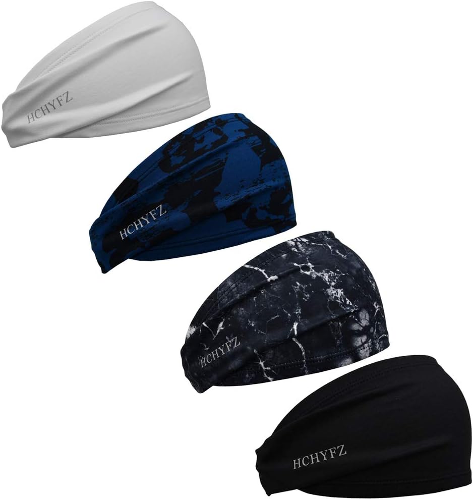 HCHYFZ Headbands for Men Women 4 Pack Running Workout & Sports Sweat Head Bands - Moisture Wicking for Exercise,Cycling,Tennis,Baseball,
