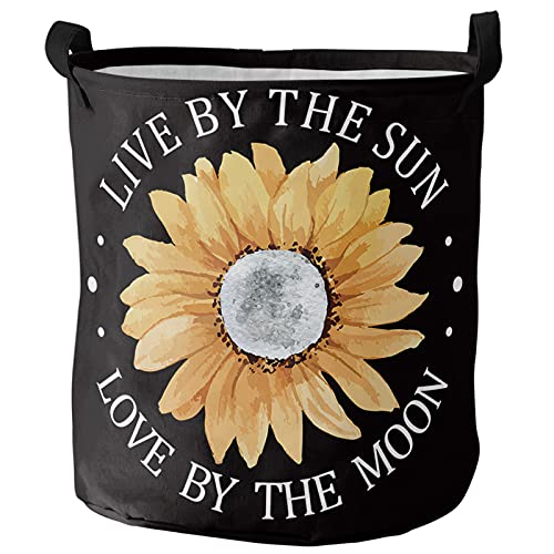 Waterproof Oxford Cloth Laundry Baskets - Foldable Laundry Hamper With Handles Yellow Sunflowers With Moon Storage Basket For Bedroom Dorm Laundry 16.5X17 Inch #TOP4