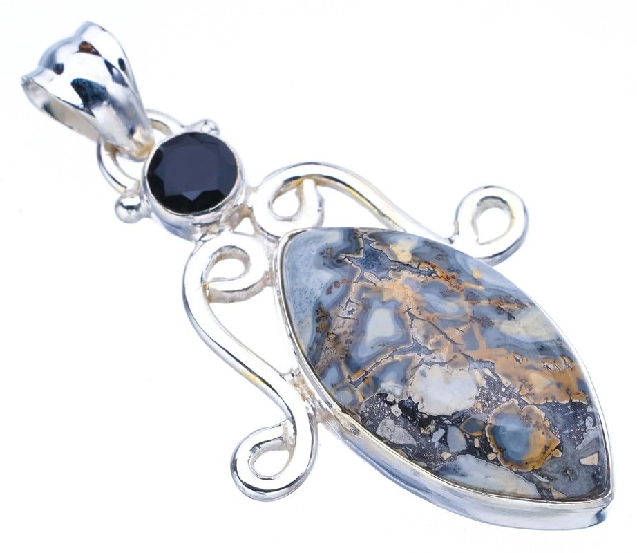 Pendentif Jaspe Onyx Noir Argent 925 Bijou Fait Main F4282 StarGems