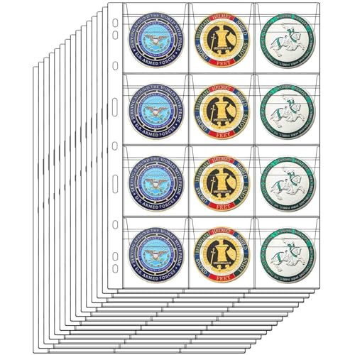 12-Pocket Coin Pages for Collectors, Standard 9-Hole Coin Collection Pages fit Most Binder, Coin Collecting Supplies, Coin Sleeves for Coin, Stamp, Badges etc (12 Pocket - 15 Sheets)