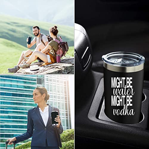 Athand Might Be Water Might Be Vodka 20 Oz Insulated Tumblers With Lid & Straw | Double Wall Stainless Steel Vacuum Wine Tumbler Coffee Mug | Novelty Birthday Gifts Idea (Black) #TOP4