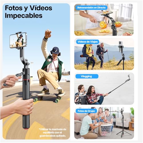 Trípode de Seguimiento Facial Automático 360° de MMOBIEL – Palo Selfie con Control de Gestos, Bluetooth 5.4 y Mando a Distancia – Trípode Extensible 1,76m Pop-Up para iPhone, Android, GoPro y Cámara - imagen 5
