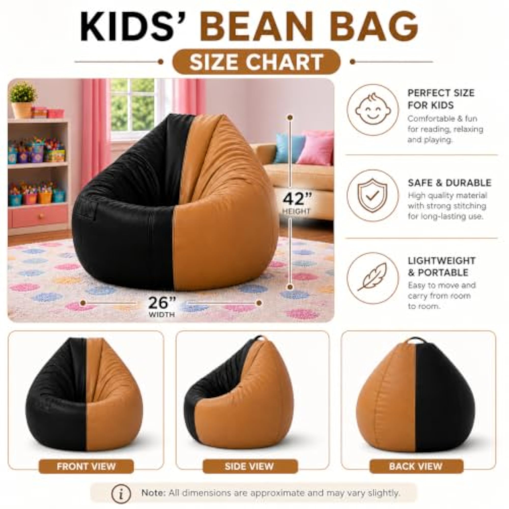 Kids Teardrop Bean Bag Cover with Side Pocket