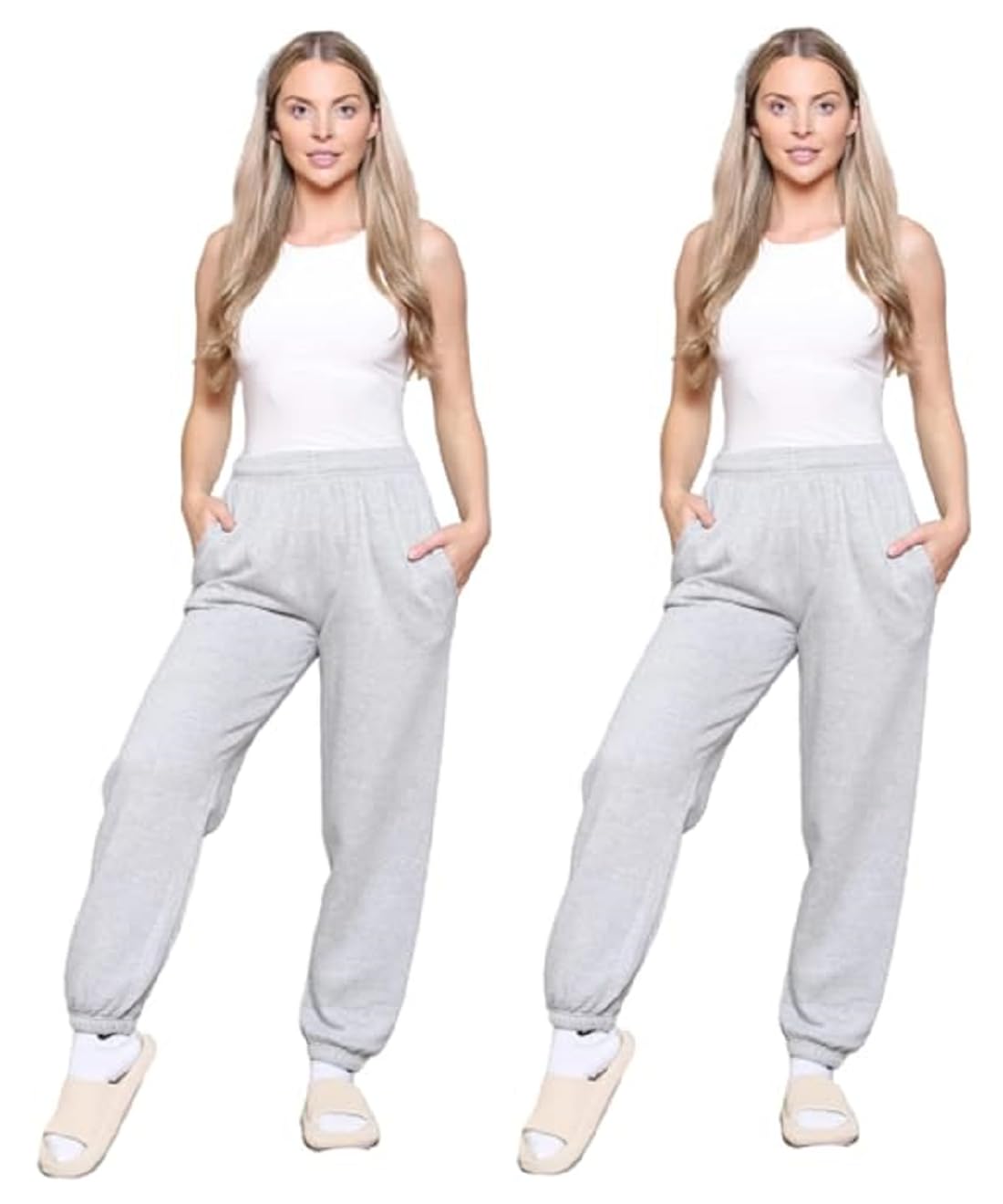 Towelbay Women's Heather Grey 2 Pcs Jogging Bottoms Loose Joggers Sweatpants Trousers Pockets Casual Jog Pants Sports Gym Yoga Joggers Uk Sizes 6-14 (, L (12))