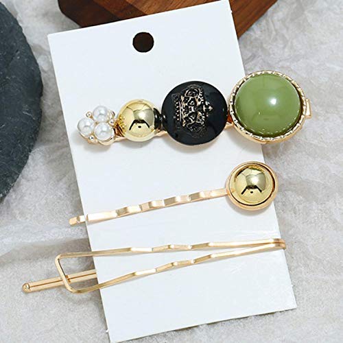 zhengao Pretty 3PCS/Pack Vintage Alloy Beads Hairpins Imitiation Gemstone Metal Beautiful Color Hair Clips Hair Accessories For Women for Home Decoration(None green)