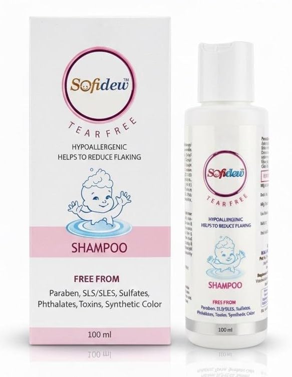 Sofidew Tear Free Baby Shampoo 100 ml | Hypoallergenic & Mild Cleanser | Reduces Flaking | pH 5.5 | Free from Paraben, SLS/SLES & Sulphates-image-45