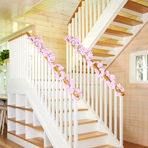 RENATUHOM Cherry Blossom Garland Cherry Blossom Artificial Flowers Spring Flower Garland Artificial Cherry Blossom 2pcs Pink Floral Garland Hanging Artificial Vines Garden Arch Wall Home Party Decor
